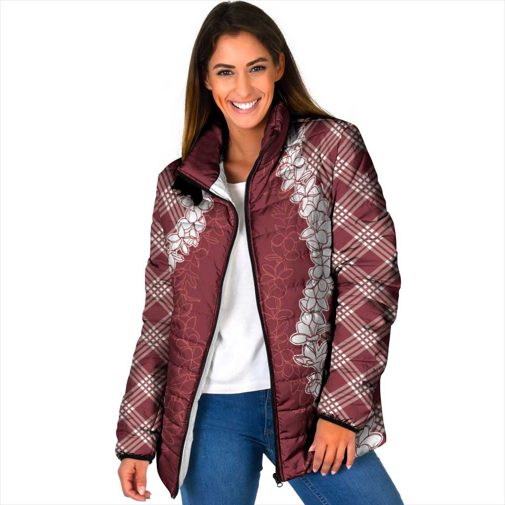 Hawaii Aloha Plumeria Lei Scarlet Palaka Padded Jacket LT7 Women Scarlet - Polynesian Pride