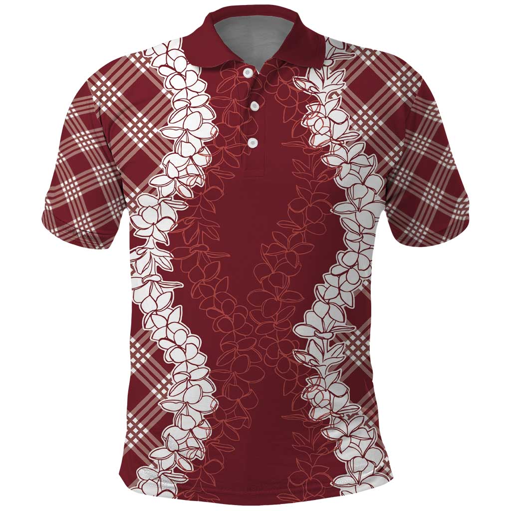 Hawaii Aloha Plumeria Lei Scarlet Palaka Polo Shirt - Polynesian Pride
