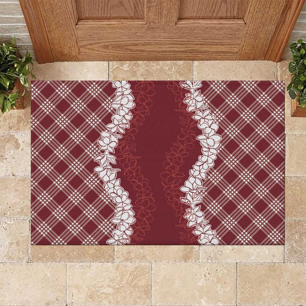 Hawaii Aloha Plumeria Lei Scarlet Palaka Rubber Doormat LT7 Scarlet - Polynesian Pride
