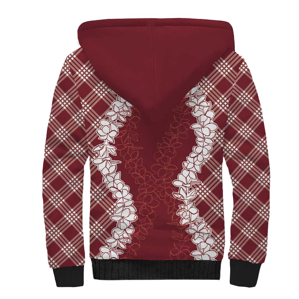 Hawaii Aloha Plumeria Lei Scarlet Palaka Sherpa Hoodie - Polynesian Pride