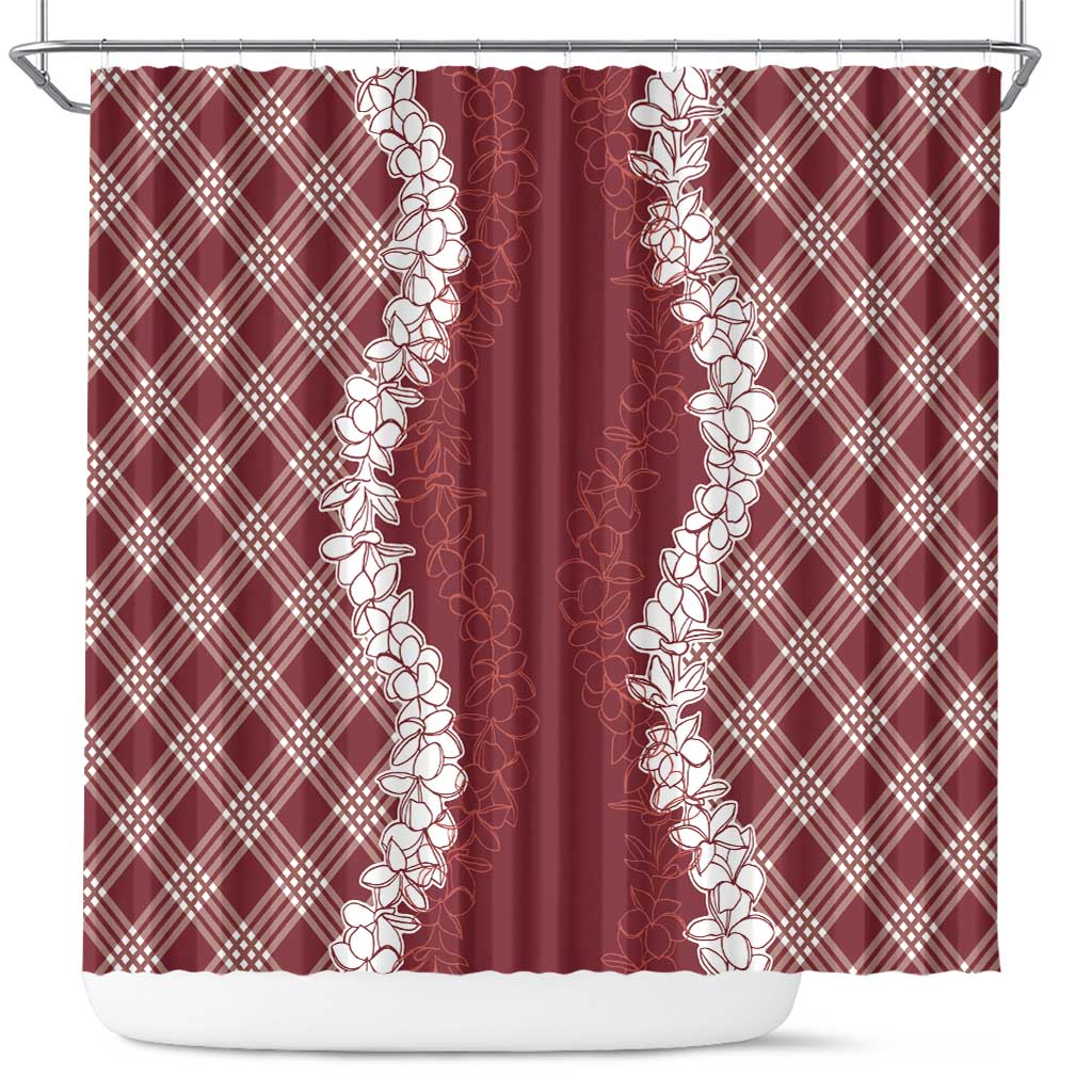 Hawaii Aloha Plumeria Lei Scarlet Palaka Shower Curtain - Polynesian Pride