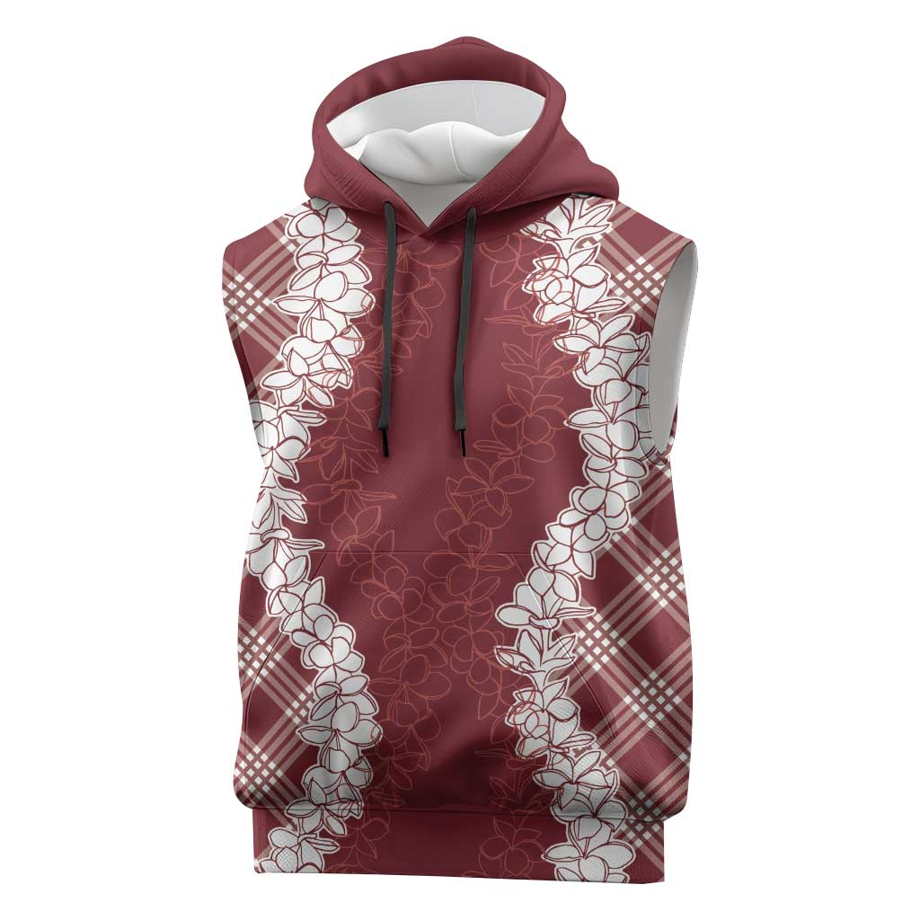 Hawaii Aloha Plumeria Lei Scarlet Palaka Sleeveless Hoodie LT7 Scarlet - Polynesian Pride