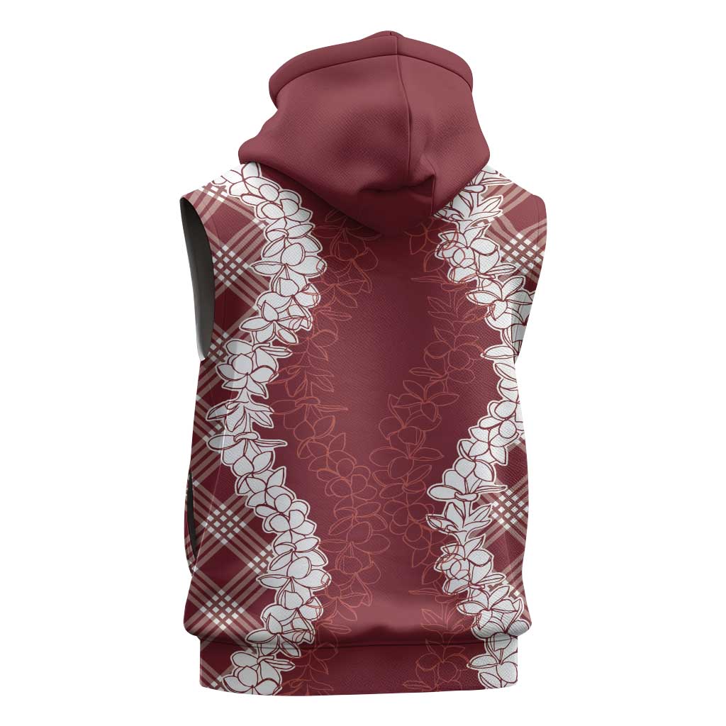 Hawaii Aloha Plumeria Lei Scarlet Palaka Sleeveless Hoodie LT7 - Polynesian Pride