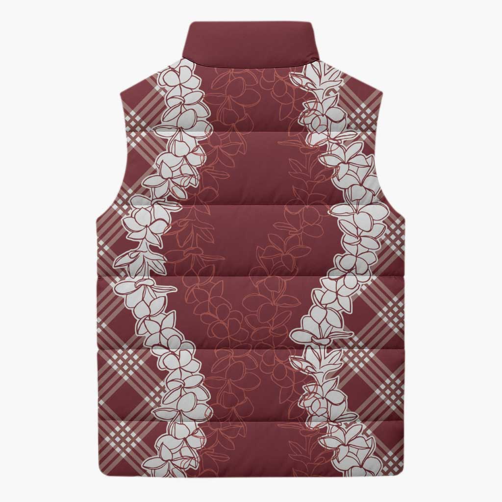 Hawaii Aloha Plumeria Lei Scarlet Palaka Sleeveless Puffer Jacket LT7 - Polynesian Pride