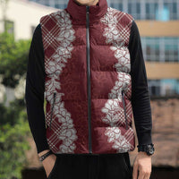Hawaii Aloha Plumeria Lei Scarlet Palaka Sleeveless Puffer Jacket LT7 - Polynesian Pride