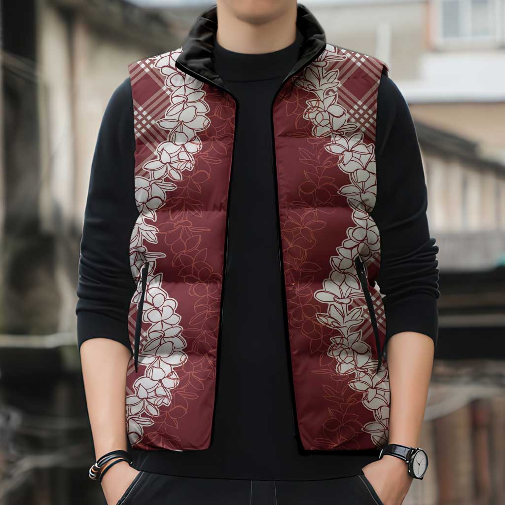Hawaii Aloha Plumeria Lei Scarlet Palaka Sleeveless Puffer Jacket LT7 - Polynesian Pride