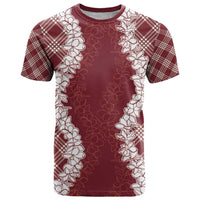 Hawaii Aloha Plumeria Lei Scarlet Palaka T Shirt - Polynesian Pride