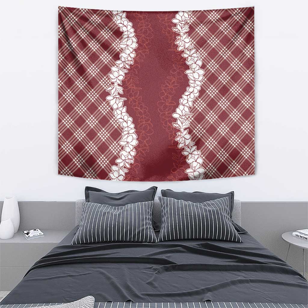 Hawaii Aloha Plumeria Lei Scarlet Palaka Tapestry - Polynesian Pride