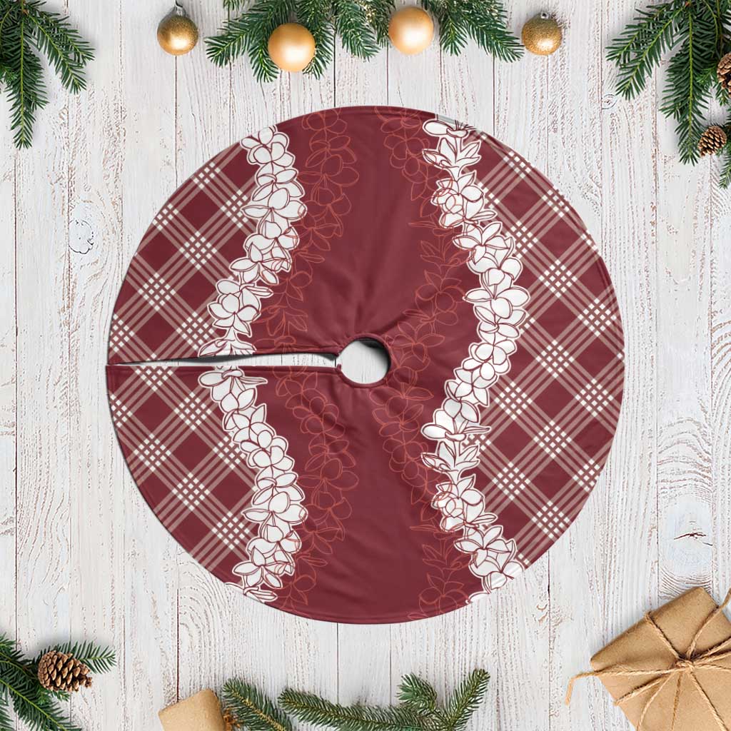 Hawaii Aloha Plumeria Lei Scarlet Palaka Tree Skirt - Polynesian Pride