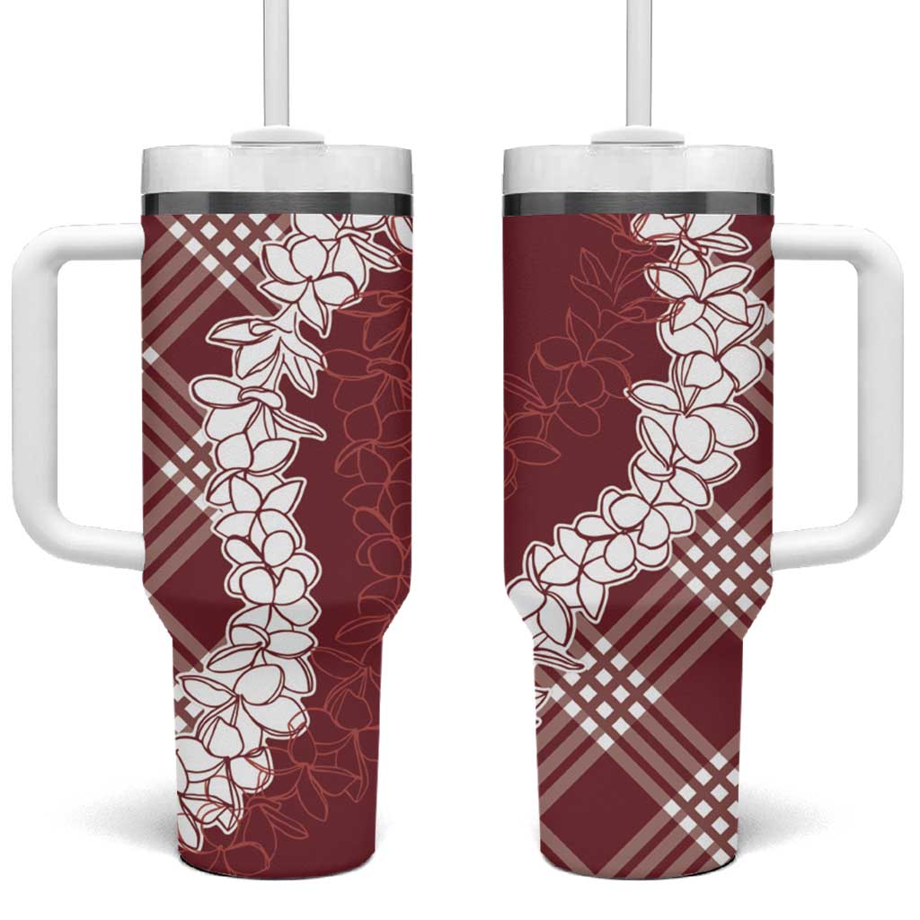 Hawaii Aloha Plumeria Lei Scarlet Palaka Tumbler With Handle - Polynesian Pride