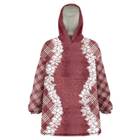 Hawaii Aloha Plumeria Lei Scarlet Palaka Wearable Blanket Hoodie - Polynesian Pride