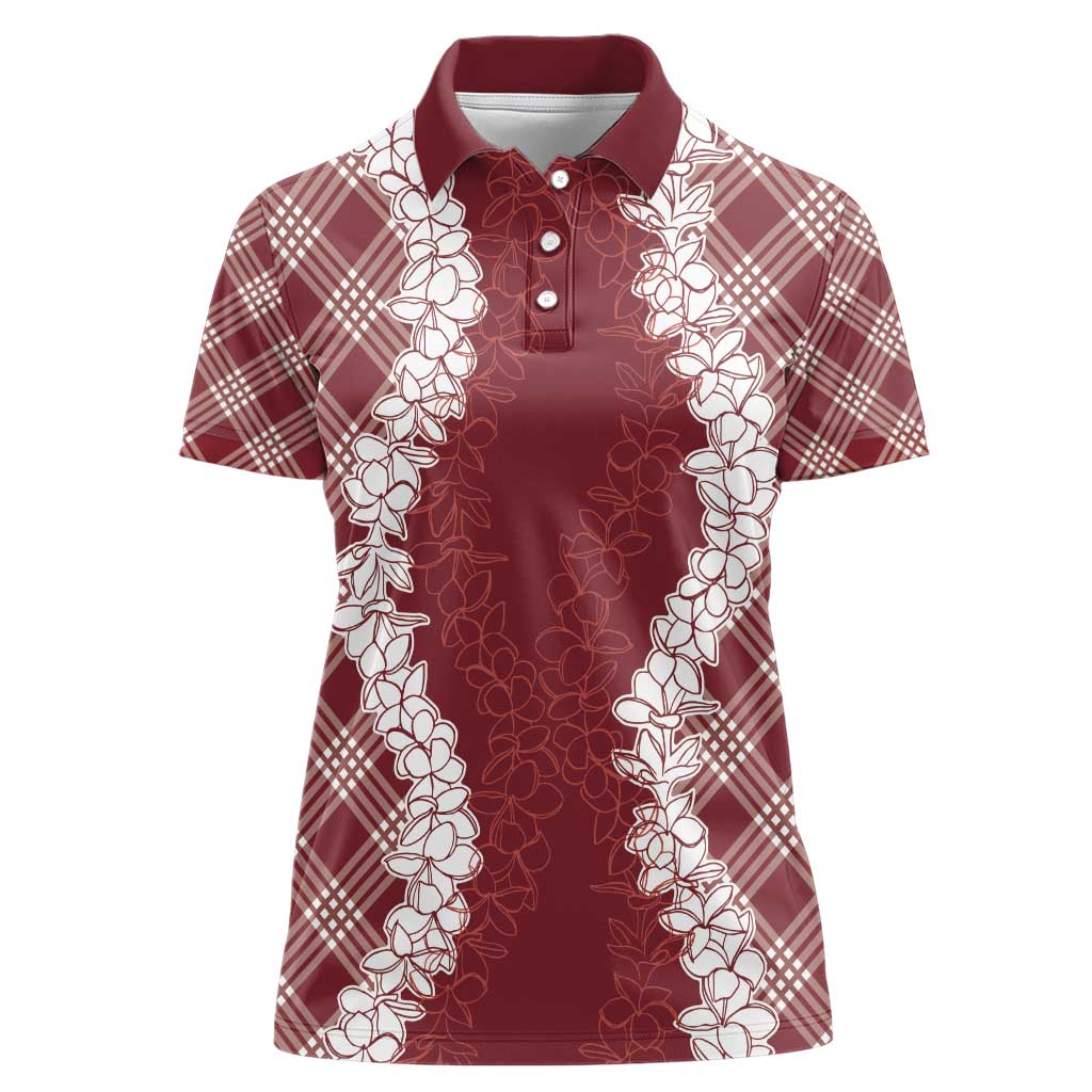 Hawaii Aloha Plumeria Lei Scarlet Palaka Women Polo Shirt - Polynesian Pride