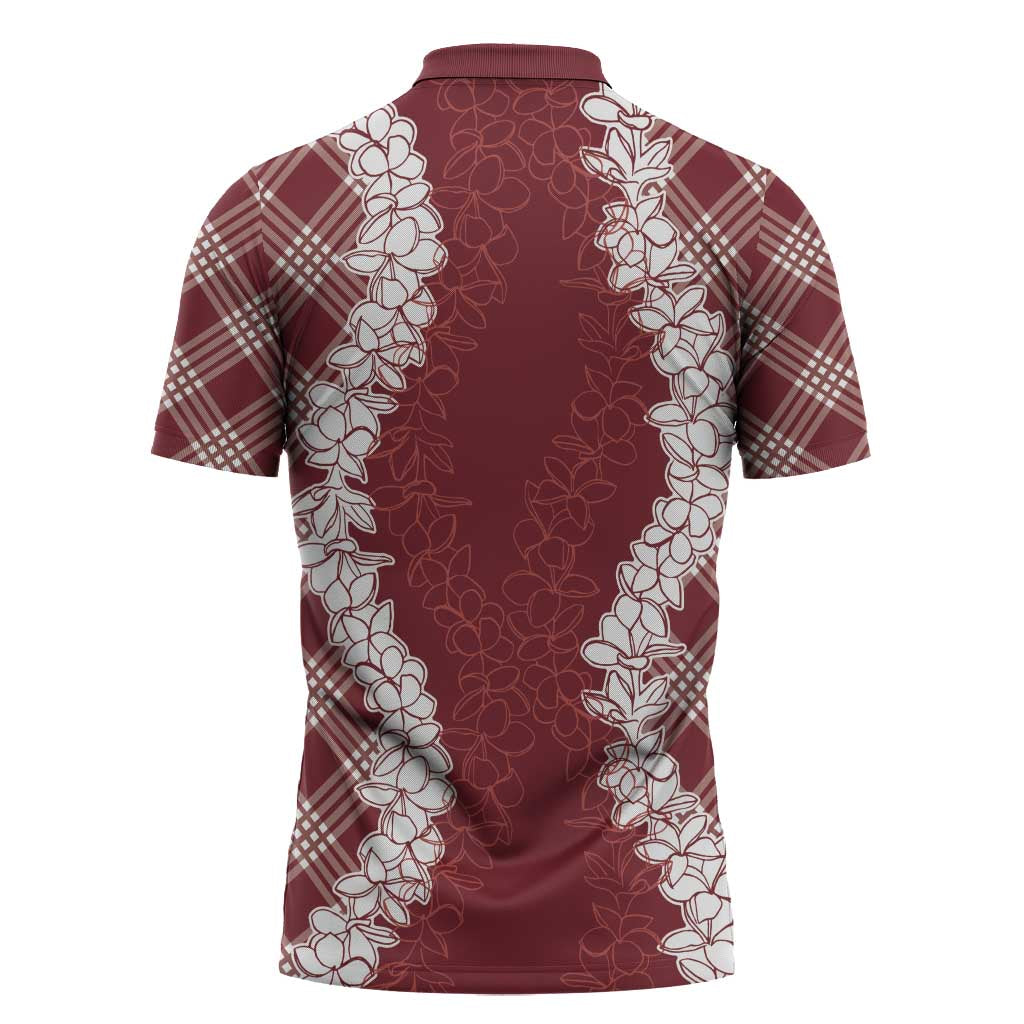 Hawaii Aloha Plumeria Lei Scarlet Palaka Zipper Polo Shirt LT7 - Polynesian Pride