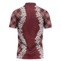 Hawaii Aloha Plumeria Lei Scarlet Palaka Zipper Polo Shirt LT7 - Polynesian Pride