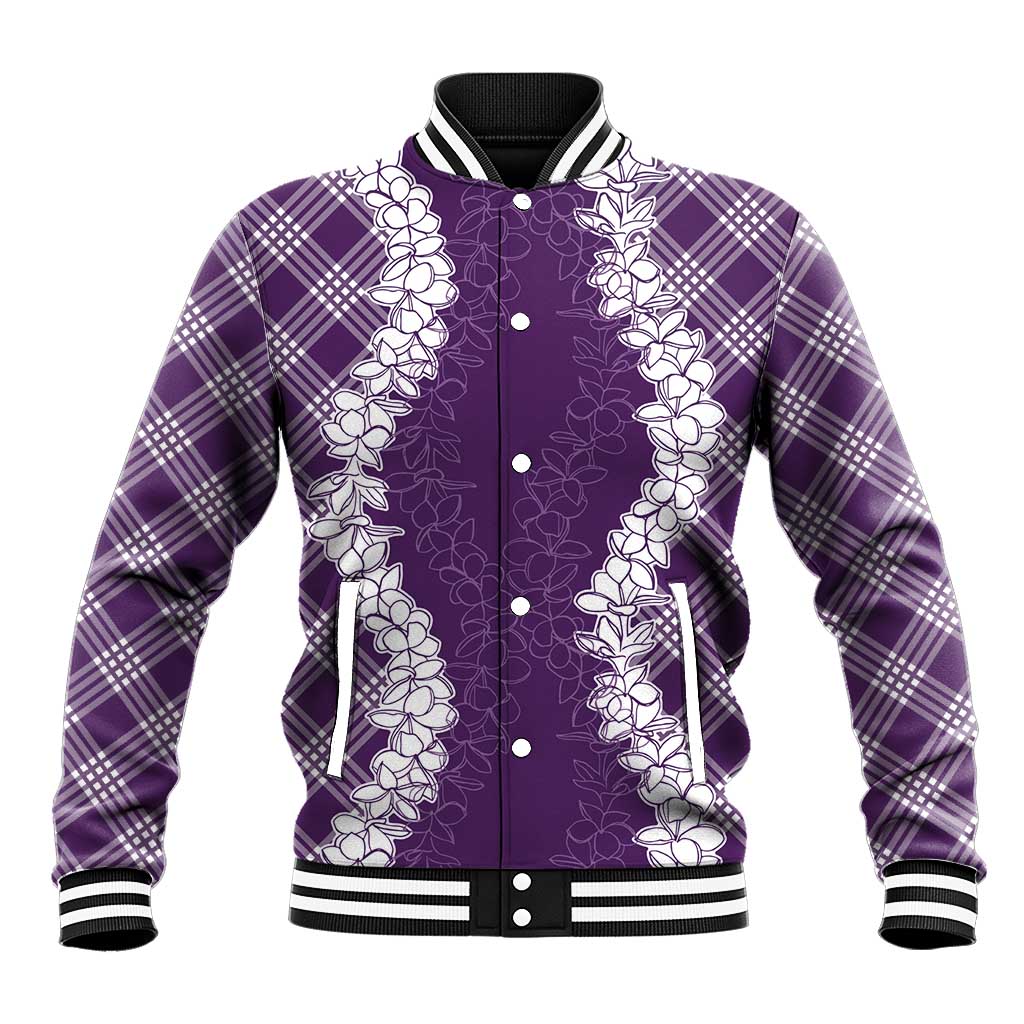 Hawaii Aloha Plumeria Lei Violet Palaka Baseball Jacket LT7 Unisex Violet - Polynesian Pride