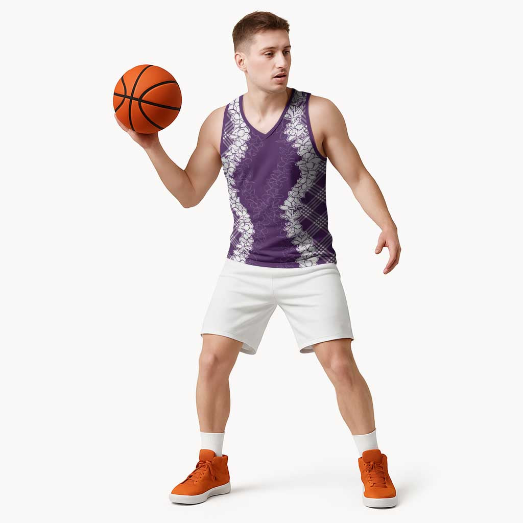 Hawaii Aloha Plumeria Lei Violet Palaka Basketball Jersey LT7 - Polynesian Pride