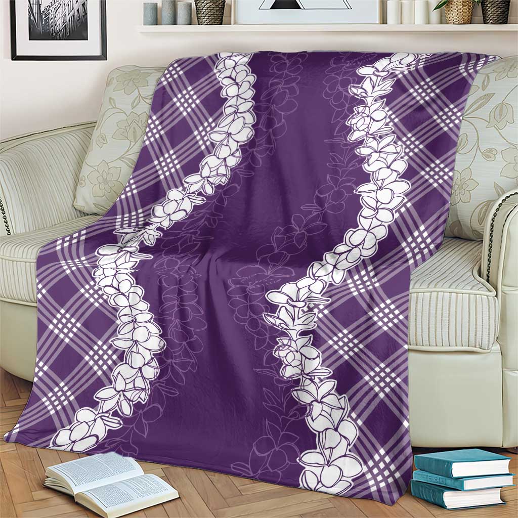 Hawaii Aloha Plumeria Lei Violet Palaka Blanket - Polynesian Pride