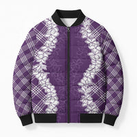 Hawaii Aloha Plumeria Lei Violet Palaka Bomber Puffer Jacket LT7 Unisex Violet - Polynesian Pride