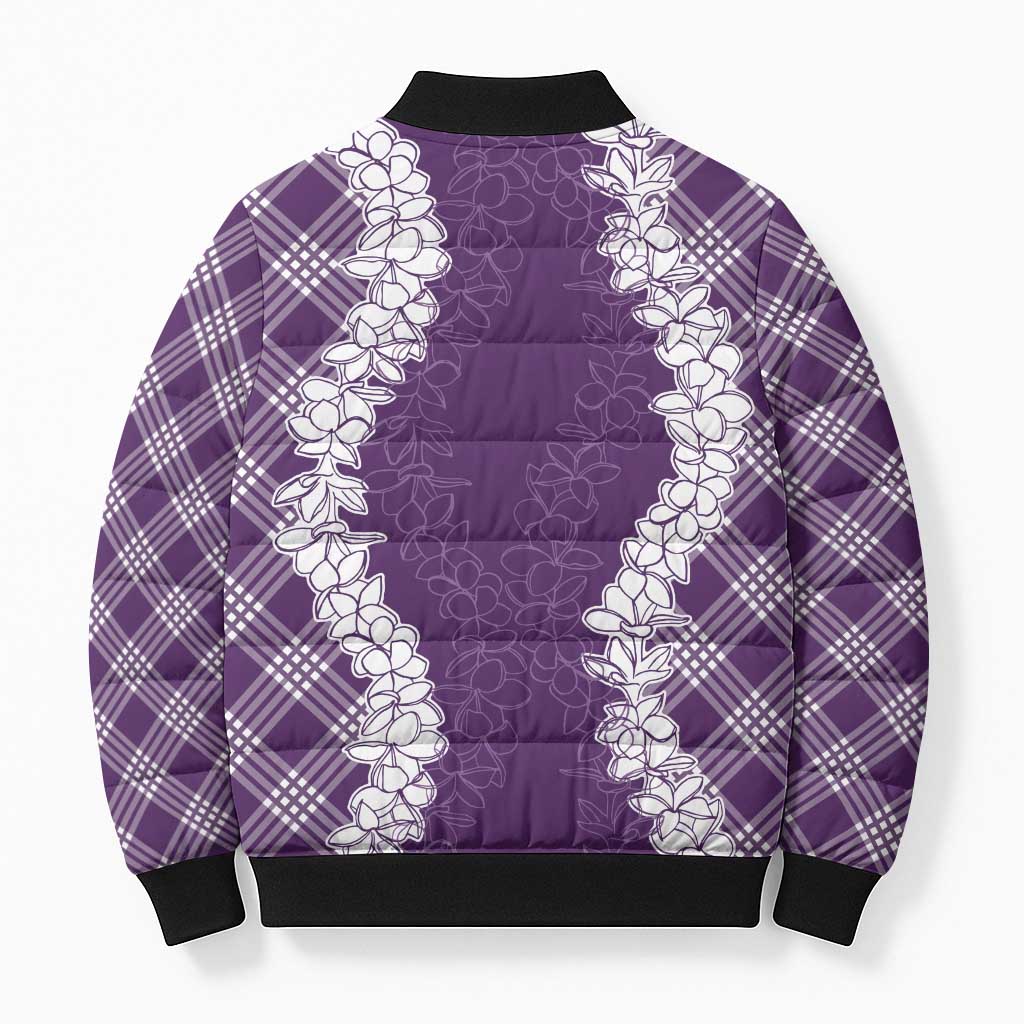 Hawaii Aloha Plumeria Lei Violet Palaka Bomber Puffer Jacket LT7 - Polynesian Pride