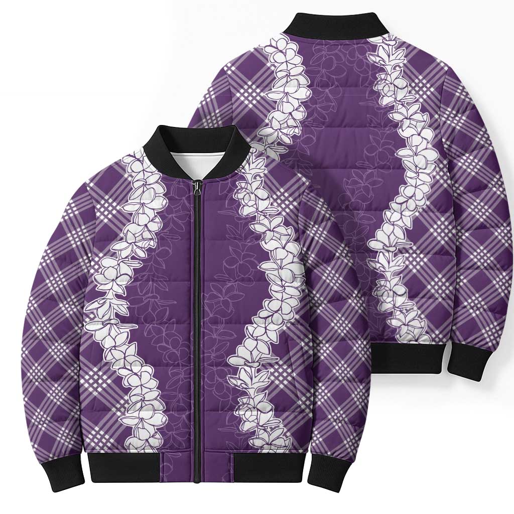 Hawaii Aloha Plumeria Lei Violet Palaka Bomber Puffer Jacket LT7 - Polynesian Pride