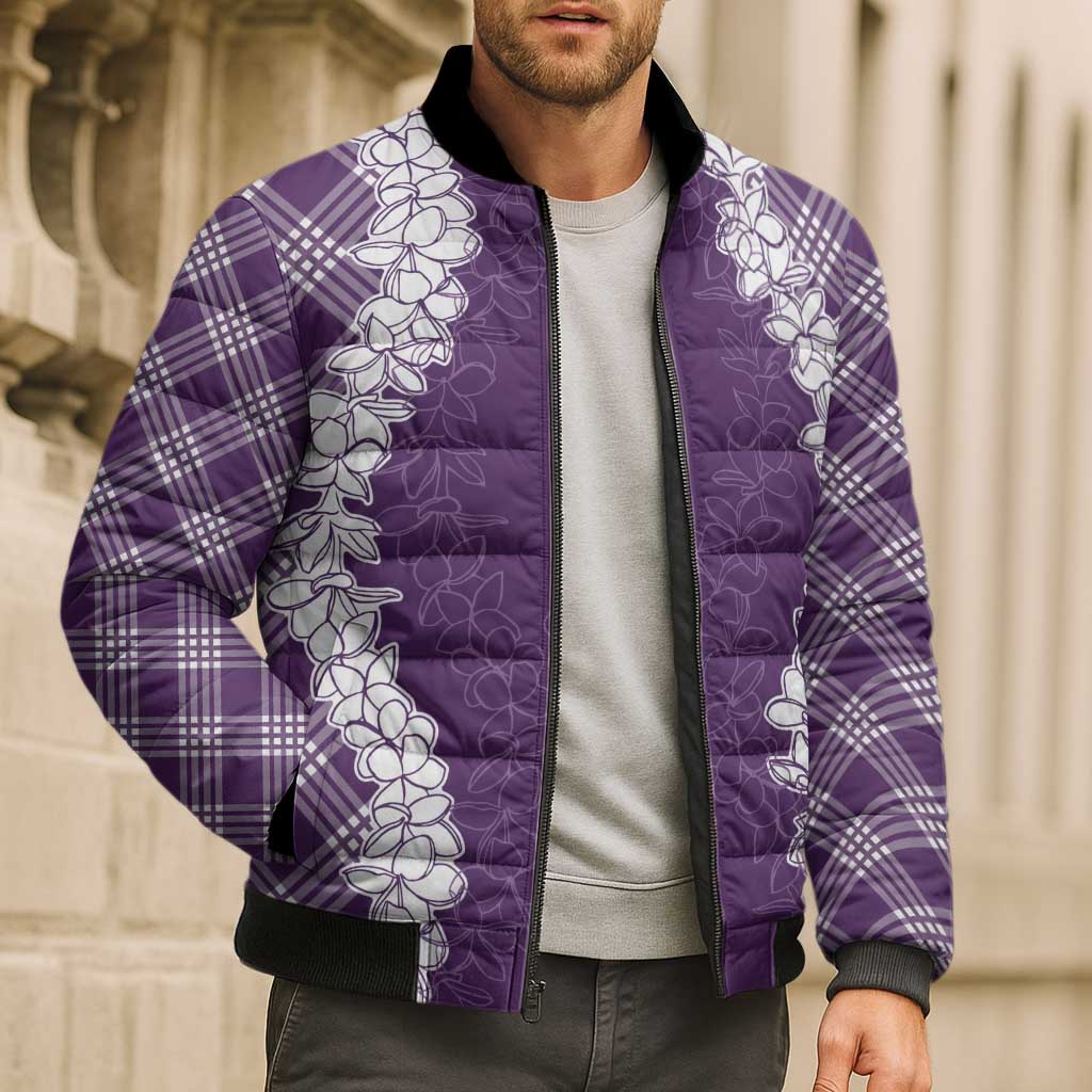 Hawaii Aloha Plumeria Lei Violet Palaka Bomber Puffer Jacket LT7 - Polynesian Pride