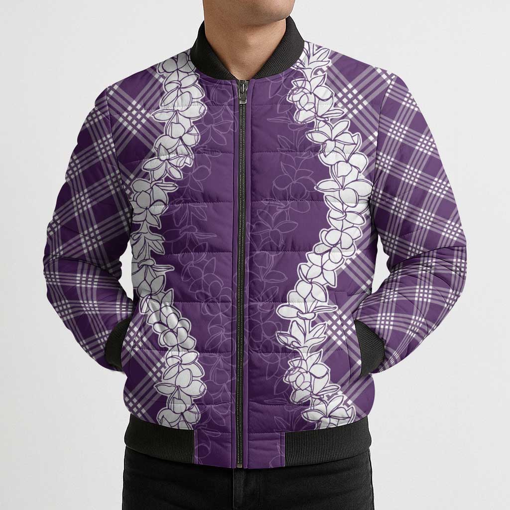 Hawaii Aloha Plumeria Lei Violet Palaka Bomber Puffer Jacket LT7 - Polynesian Pride