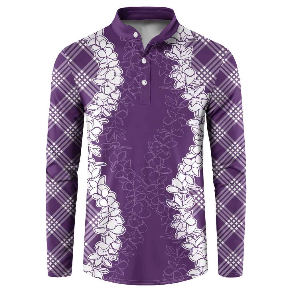 Hawaii Aloha Plumeria Lei Violet Palaka Button Sweatshirt LT7 Violet - Polynesian Pride
