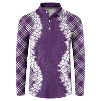 Hawaii Aloha Plumeria Lei Violet Palaka Button Sweatshirt LT7 Violet - Polynesian Pride