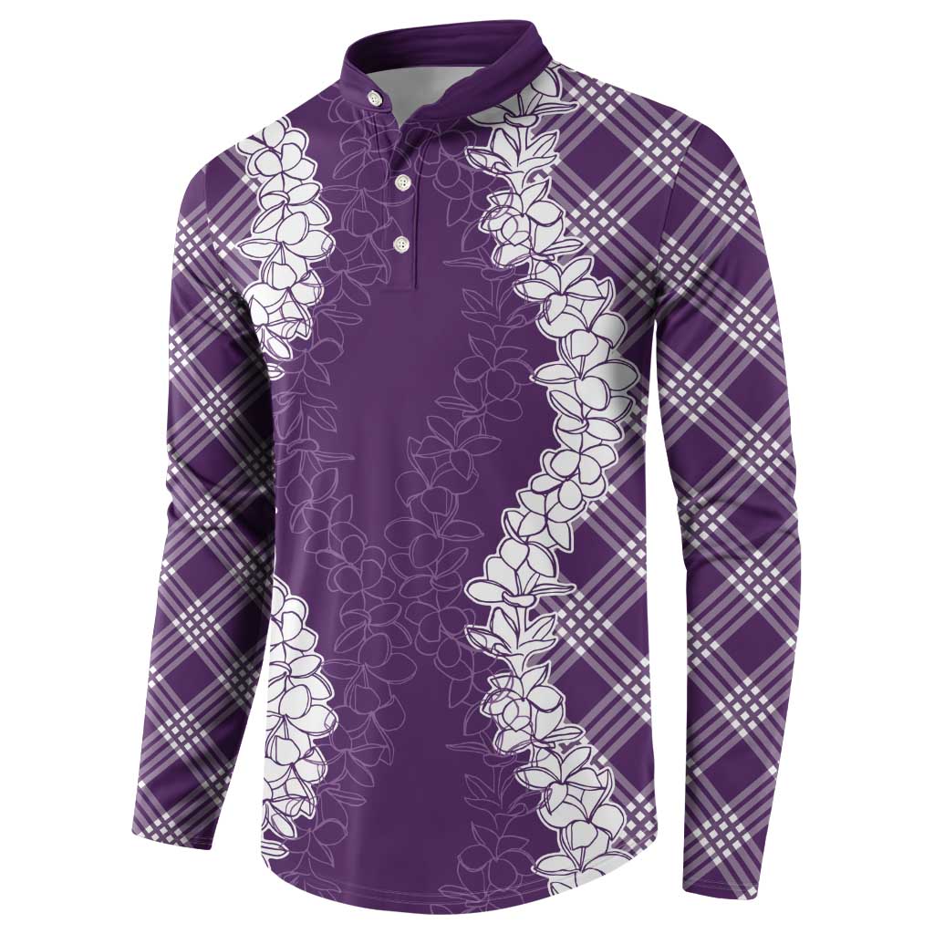 Hawaii Aloha Plumeria Lei Violet Palaka Button Sweatshirt LT7 - Polynesian Pride
