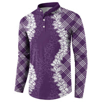 Hawaii Aloha Plumeria Lei Violet Palaka Button Sweatshirt LT7 - Polynesian Pride