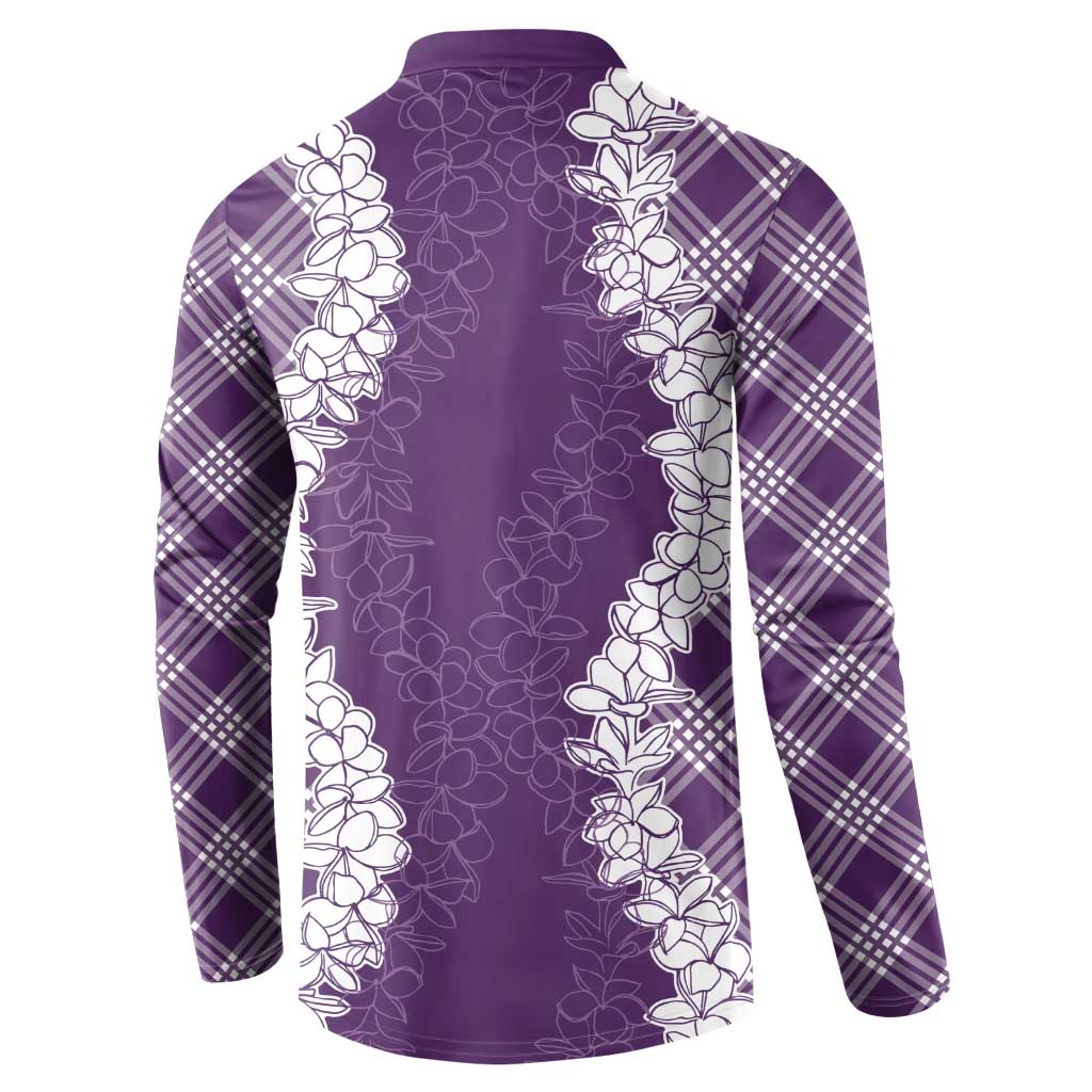 Hawaii Aloha Plumeria Lei Violet Palaka Button Sweatshirt LT7 - Polynesian Pride
