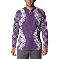 Hawaii Aloha Plumeria Lei Violet Palaka Button Sweatshirt LT7 - Polynesian Pride