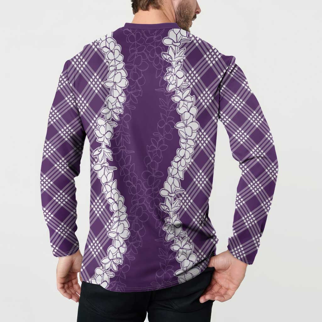 Hawaii Aloha Plumeria Lei Violet Palaka Button Sweatshirt LT7 - Polynesian Pride