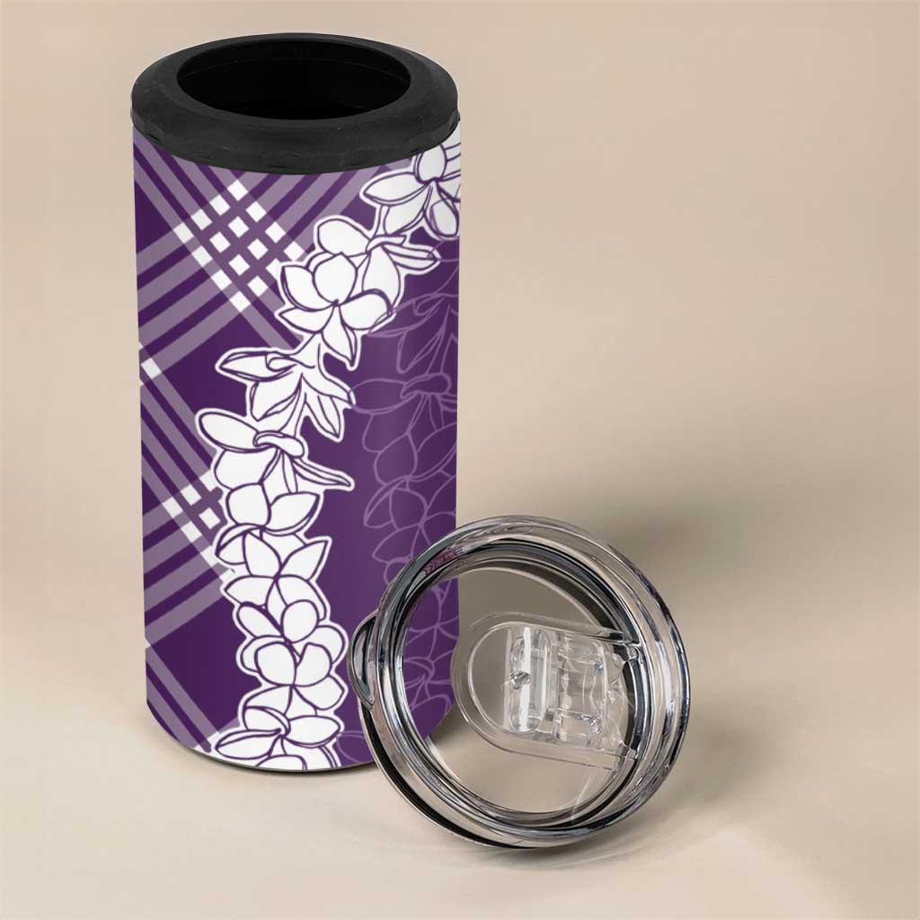 Hawaii Aloha Plumeria Lei Violet Palaka 4 in 1 Can Cooler Tumbler - Polynesian Pride