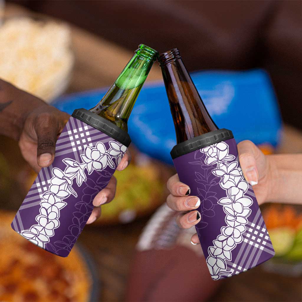 Hawaii Aloha Plumeria Lei Violet Palaka 4 in 1 Can Cooler Tumbler - Polynesian Pride
