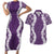 Hawaii Aloha Plumeria Lei Violet Palaka Couples Matching Short Sleeve Bodycon Dress and Hawaiian Shirt - Polynesian Pride