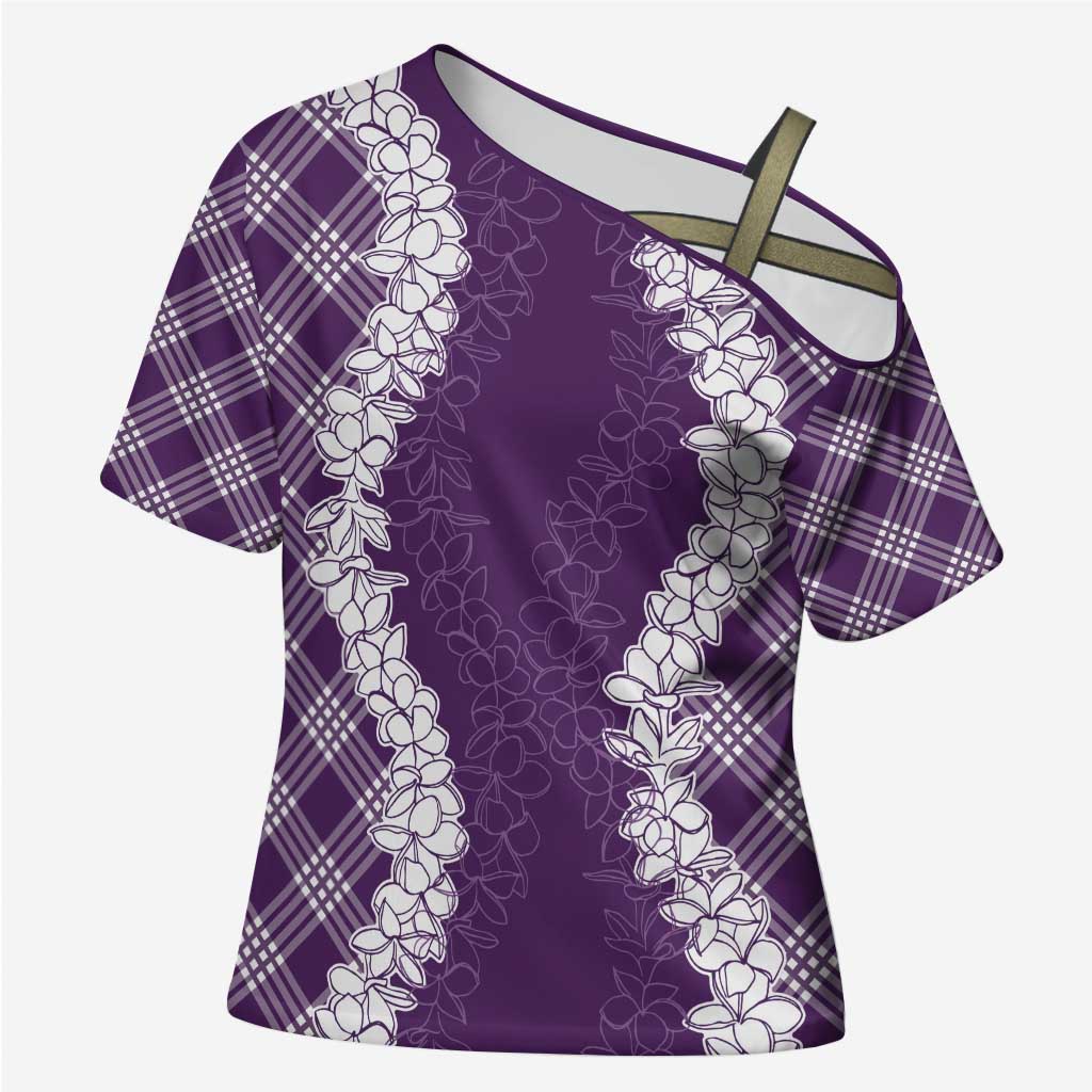 Hawaii Aloha Plumeria Lei Violet Palaka Cross Shoulder Shirt LT7 Female Violet - Polynesian Pride