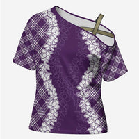 Hawaii Aloha Plumeria Lei Violet Palaka Cross Shoulder Shirt LT7 Female Violet - Polynesian Pride