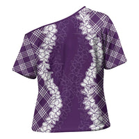 Hawaii Aloha Plumeria Lei Violet Palaka Cross Shoulder Shirt LT7 - Polynesian Pride