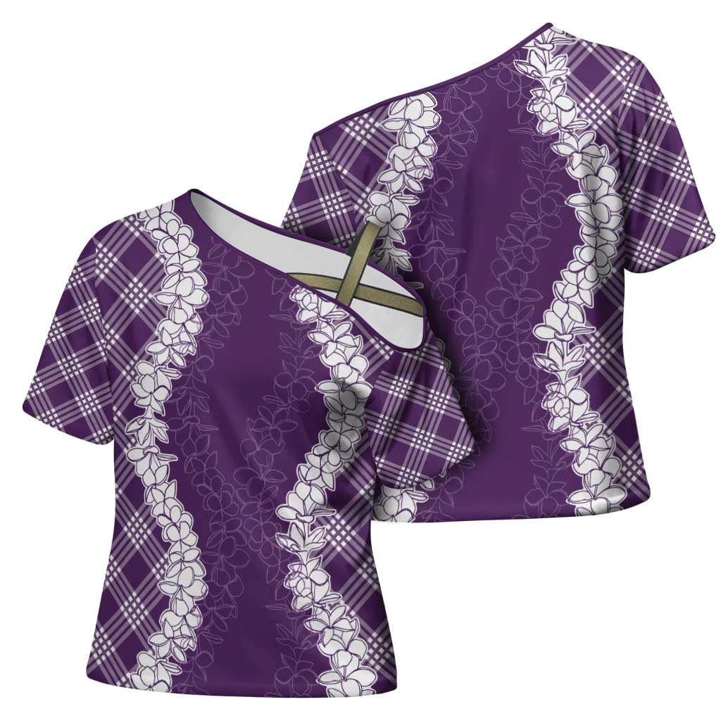 Hawaii Aloha Plumeria Lei Violet Palaka Cross Shoulder Shirt LT7 - Polynesian Pride
