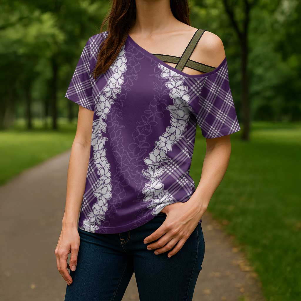 Hawaii Aloha Plumeria Lei Violet Palaka Cross Shoulder Shirt LT7 - Polynesian Pride
