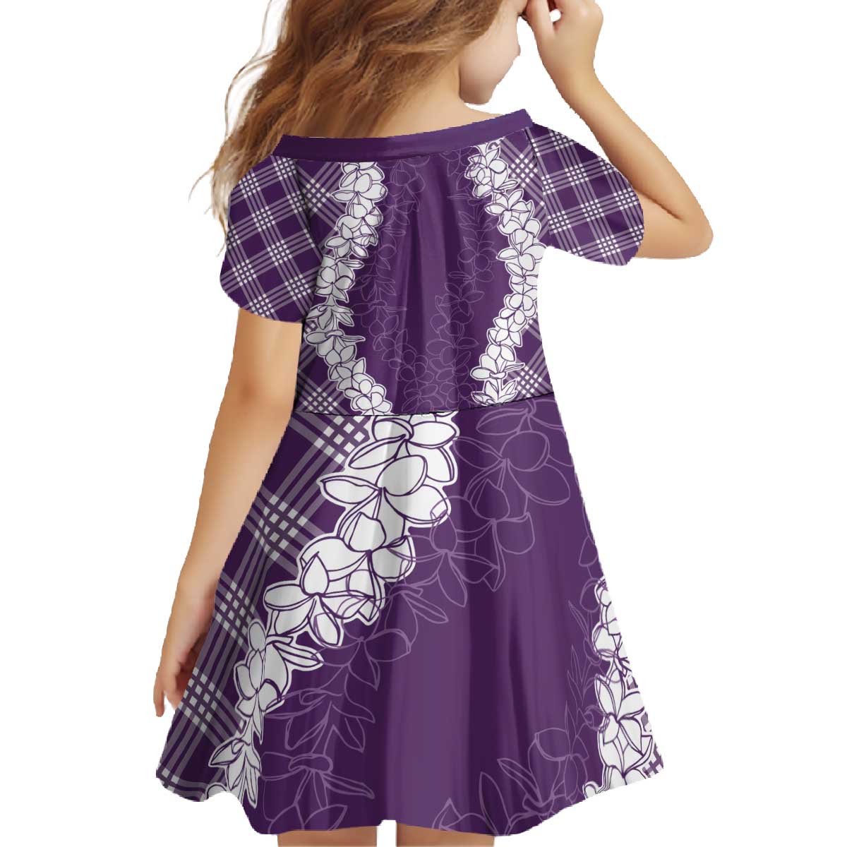 Hawaii Aloha Plumeria Lei Violet Palaka Family Matching Off The Shoulder Long Sleeve Dress and Hawaiian Shirt - Polynesian Pride