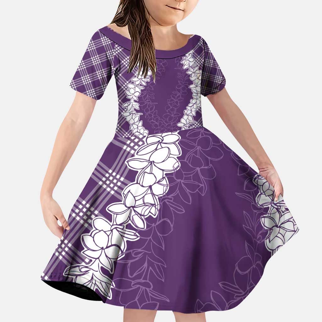 Hawaii Aloha Plumeria Lei Violet Palaka Family Matching Puletasi and Hawaiian Shirt LT7 Daughter's Dress Violet - Polynesian Pride