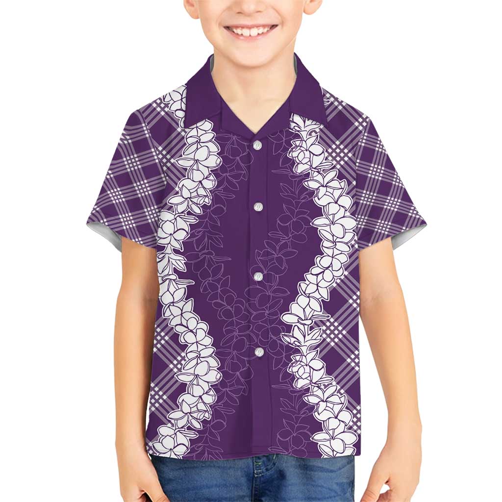 Hawaii Aloha Plumeria Lei Violet Palaka Family Matching Puletasi and Hawaiian Shirt LT7 Son's Shirt Violet - Polynesian Pride