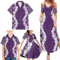 Hawaii Aloha Plumeria Lei Violet Palaka Family Matching Summer Maxi Dress and Hawaiian Shirt - Polynesian Pride