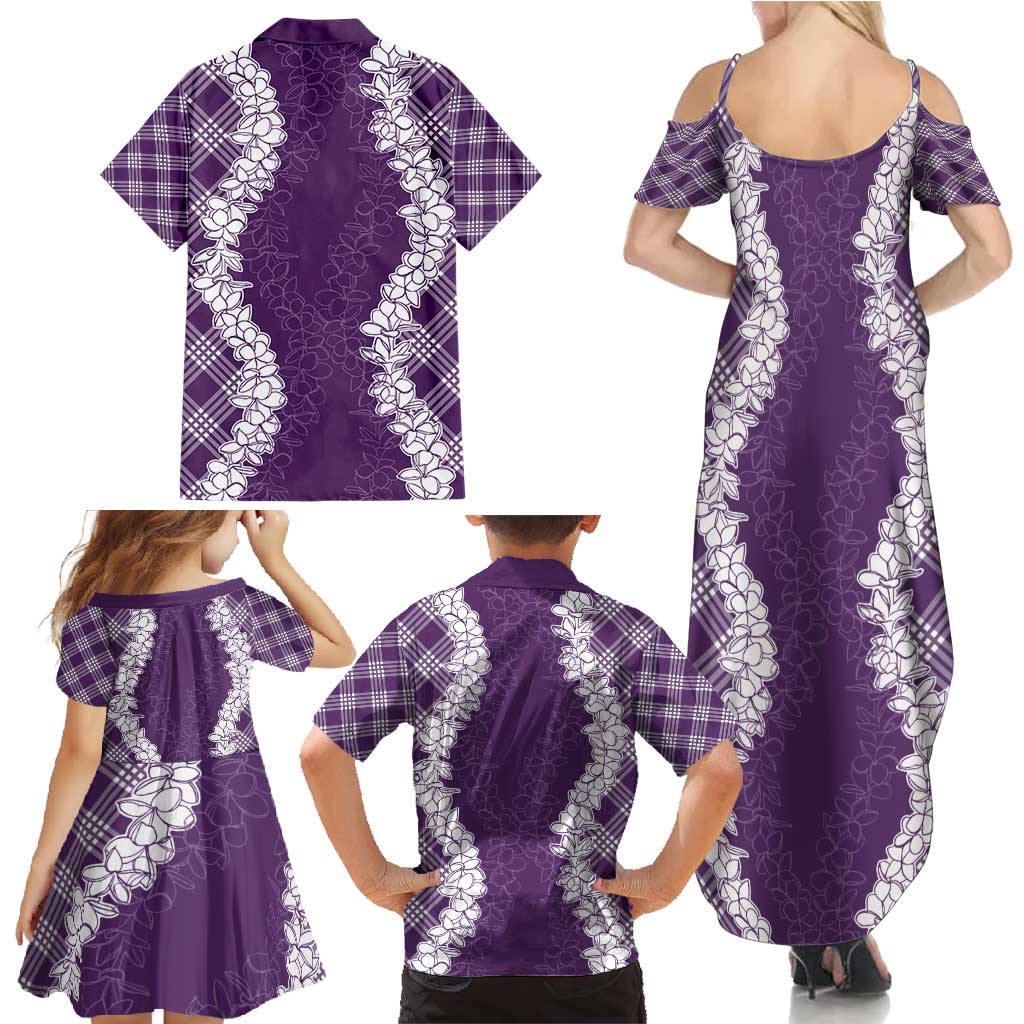 Hawaii Aloha Plumeria Lei Violet Palaka Family Matching Summer Maxi Dress and Hawaiian Shirt - Polynesian Pride