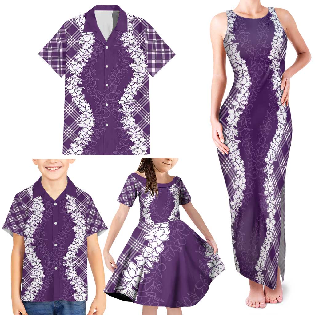 Hawaii Aloha Plumeria Lei Violet Palaka Family Matching Tank Maxi Dress and Hawaiian Shirt - Polynesian Pride