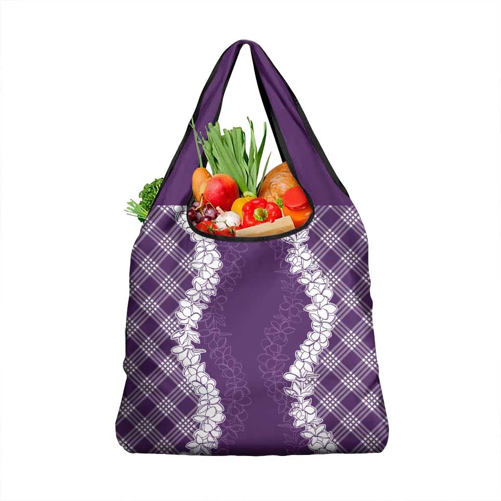 Hawaii Aloha Plumeria Lei Violet Palaka Grocery Bag - Polynesian Pride