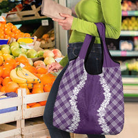 Hawaii Aloha Plumeria Lei Violet Palaka Grocery Bag - Polynesian Pride