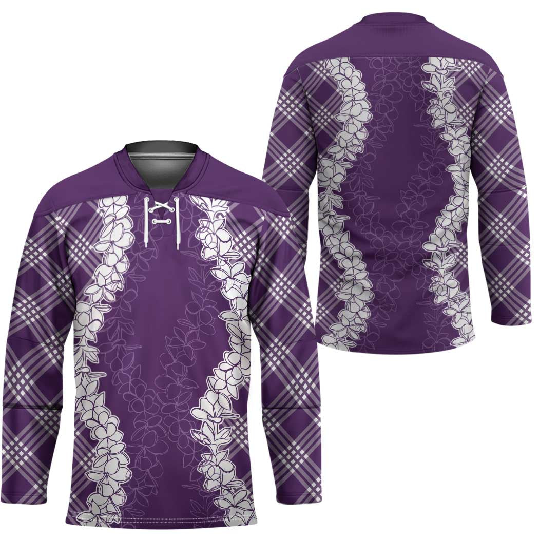 Hawaii Aloha Plumeria Lei Violet Palaka Hockey Jersey - Polynesian Pride